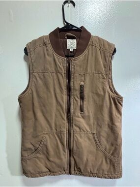 True Craft Tan Quilted Canvas Work Vest with Rib Collar